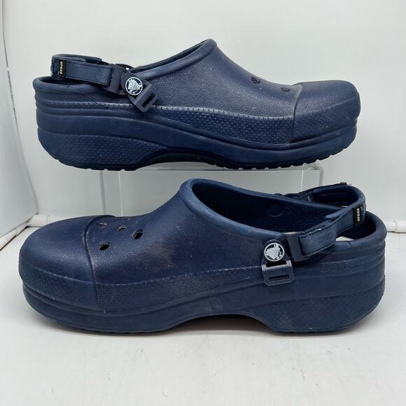 Crocs Shoes Mens 13 Blue Strap Back Hook Loop Chunky Clog Slip On - Picture 2 of 8